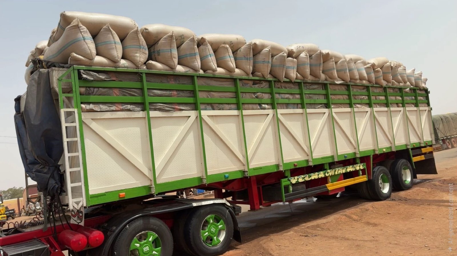 Articulated freight truck carrying agricultural commodities on cross-regional haulage corridors